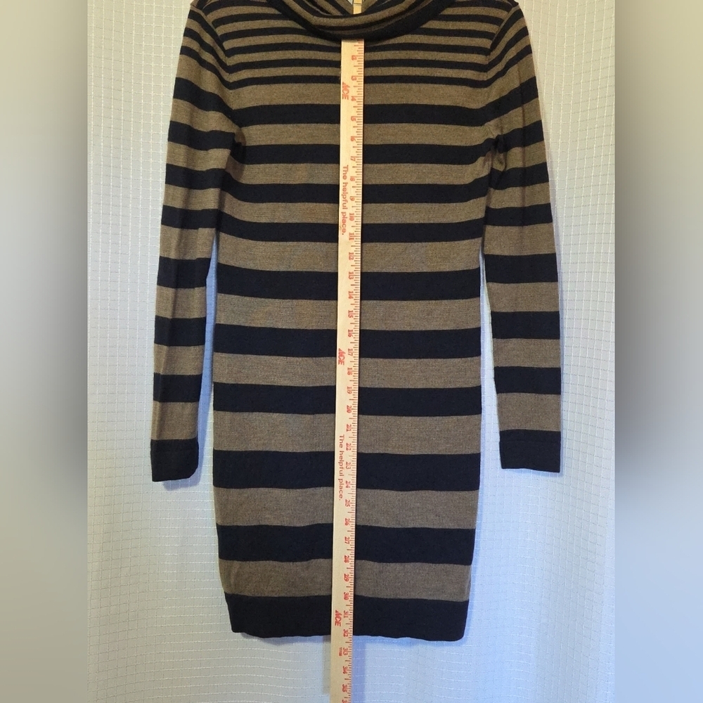 Ann Taylor Loft Merino Wool Blend Cowl Neck Sweater Dress Size S Navy And Brown - Picture 5 of 8